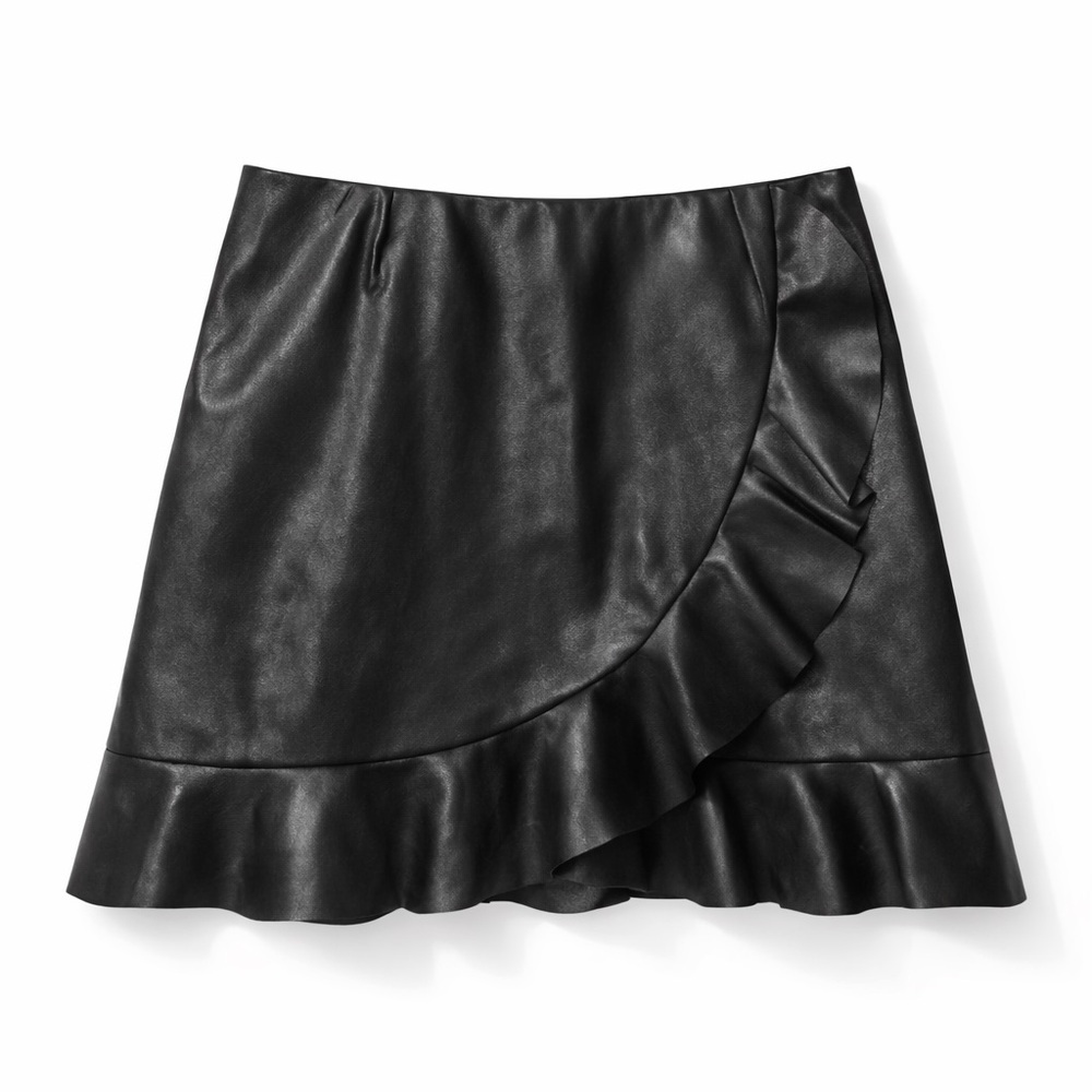Minkpink Black Ruffle Faux Leather Skirt (076)